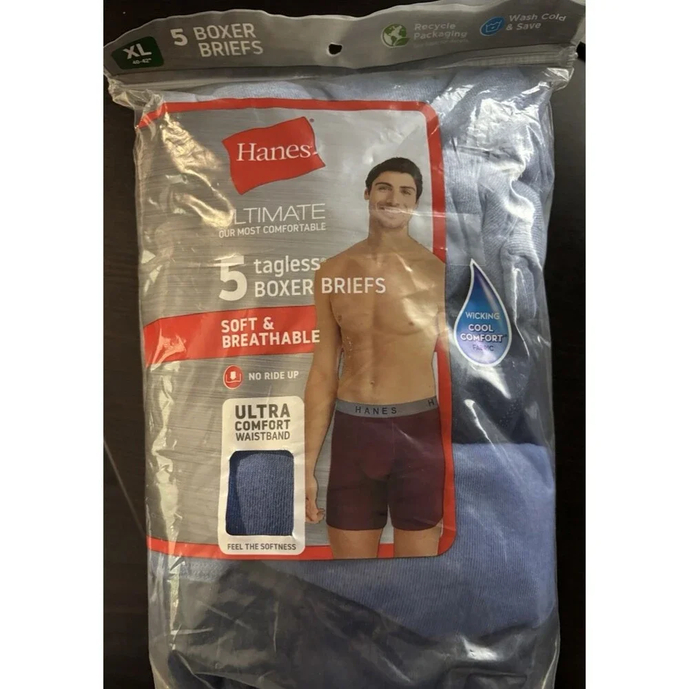 Hanes Ultimate Boxer Briefs Tagless Men's 5 pack Classic Soft Cool Comfort XL